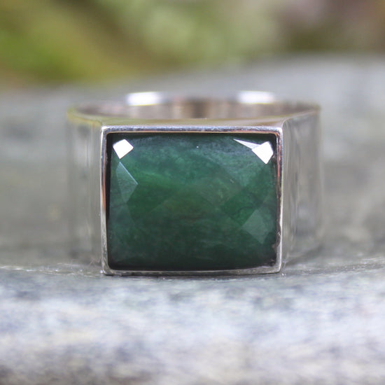Sterling Silver Kawakawa Pounamu Ring - NZ Greenstone