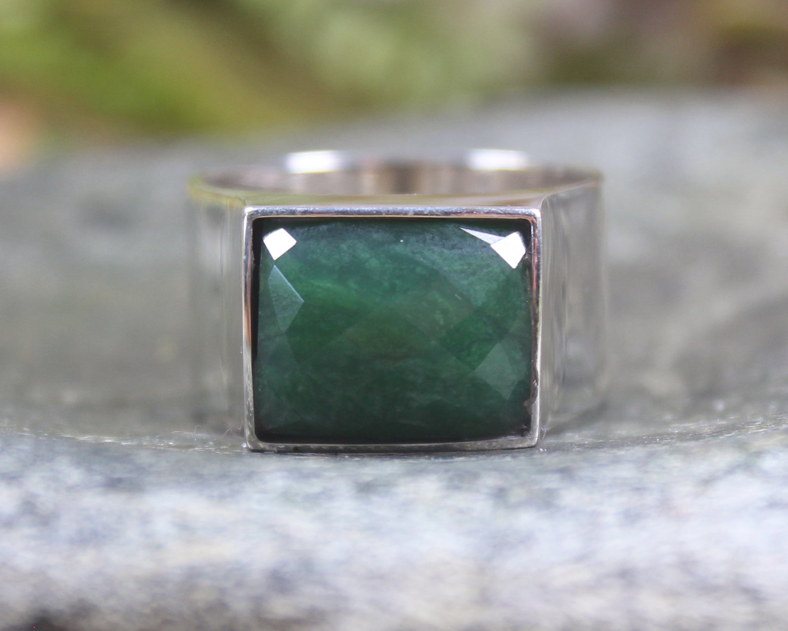 Sterling Silver Kawakawa Pounamu Ring - NZ Greenstone