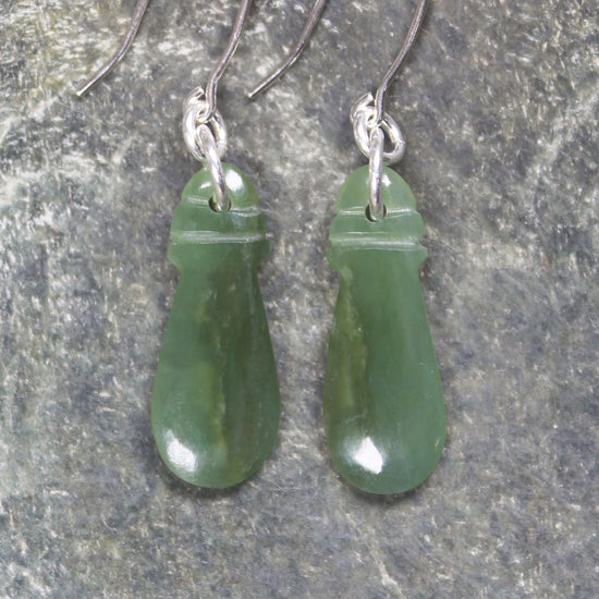Mere Earrings carved from Rimu Pounamu - NZ Greenstone