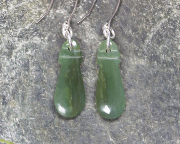 Mere Earrings carved from Rimu Pounamu - NZ Greenstone