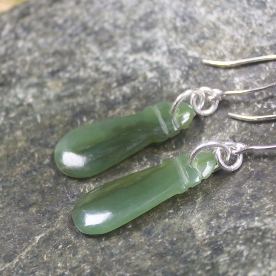 Mere Earrings carved from Rimu Pounamu - NZ Greenstone