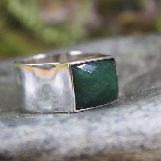Sterling Silver Kawakawa Pounamu Ring - NZ Greenstone