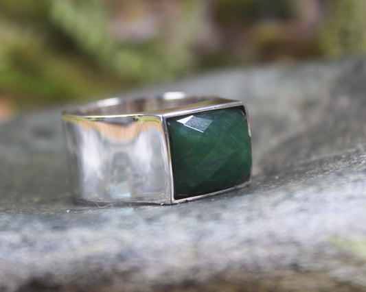 Sterling Silver Kawakawa Pounamu Ring - NZ Greenstone