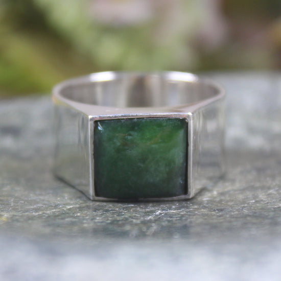 Sterling Silver Kawakawa Pounamu Ring - NZ Greenstone