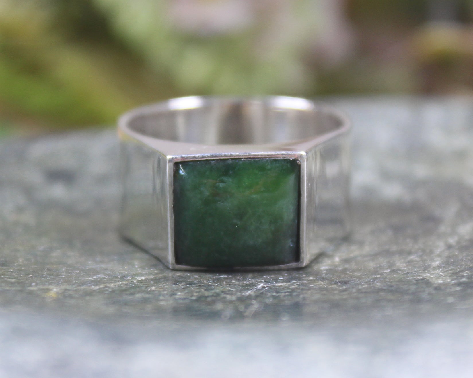 Sterling Silver Kawakawa Pounamu Ring - NZ Greenstone