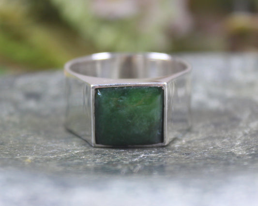 Sterling Silver Kawakawa Pounamu Ring - NZ Greenstone