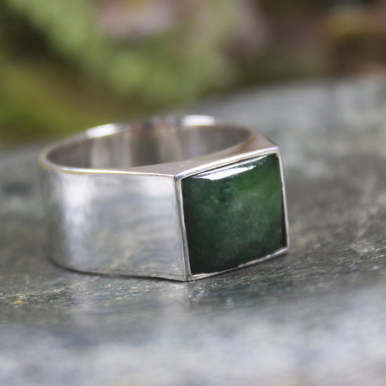Sterling Silver Kawakawa Pounamu Ring - NZ Greenstone