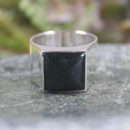 Sterling Silver Kawakawa Pounamu Ring - NZ Greenstone