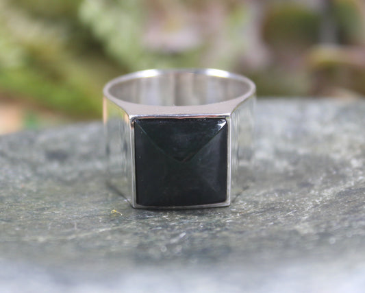 Sterling Silver Kawakawa Pounamu Ring - NZ Greenstone