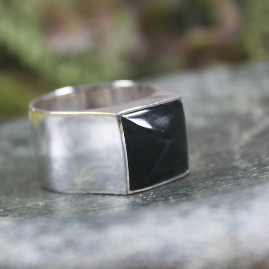 Sterling Silver Kawakawa Pounamu Ring - NZ Greenstone