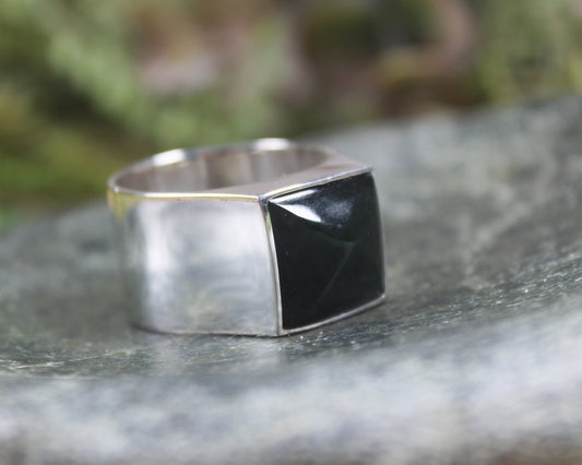 Sterling Silver Kawakawa Pounamu Ring - NZ Greenstone