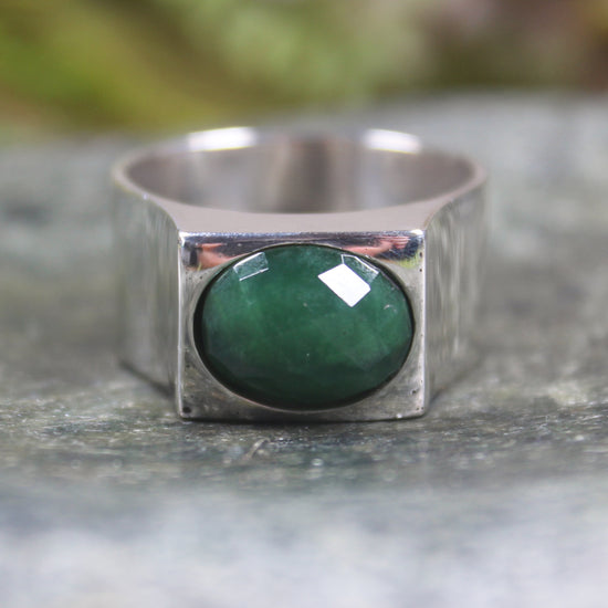 Sterling Silver Kawakawa Pounamu Ring - NZ Greenstone