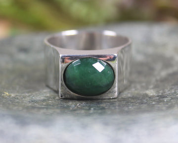 Sterling Silver Kawakawa Pounamu Ring - NZ Greenstone