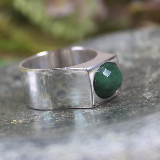 Sterling Silver Kawakawa Pounamu Ring - NZ Greenstone