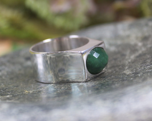 Sterling Silver Kawakawa Pounamu Ring - NZ Greenstone