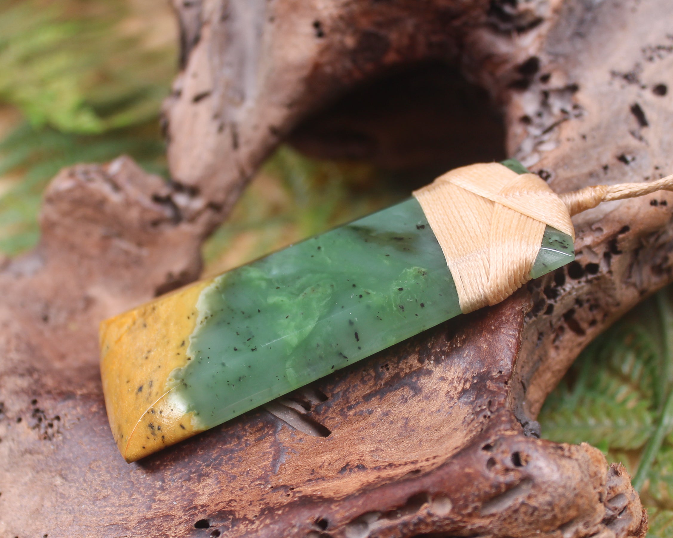 Toki or Adze Pendant carved from Flower Jade Pounamu - NZ Greenstone