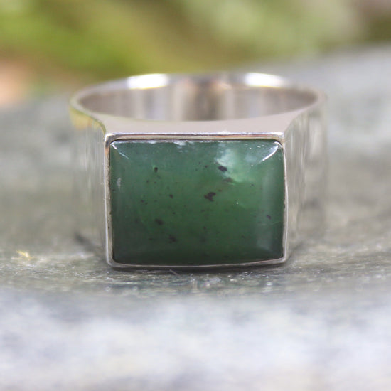 Sterling Silver Hapopo Pounamu Ring - NZ Greenstone