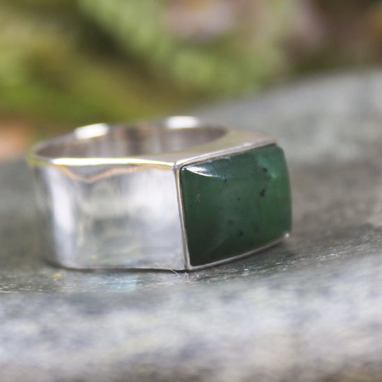 Sterling Silver Hapopo Pounamu Ring - NZ Greenstone