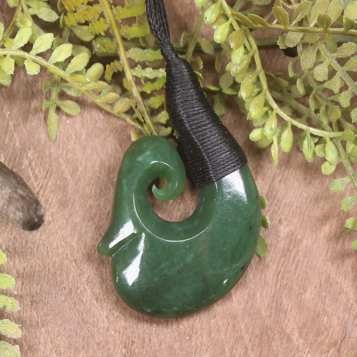 Hei Matau or Fish Hook carved from Hapopo Pounamu - NZ Greenstone