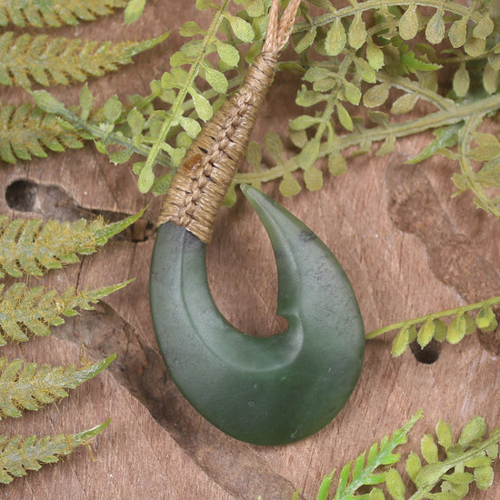 Hei Matau or Fish Hook carved from Hapopo Pounamu - NZ Greenstone