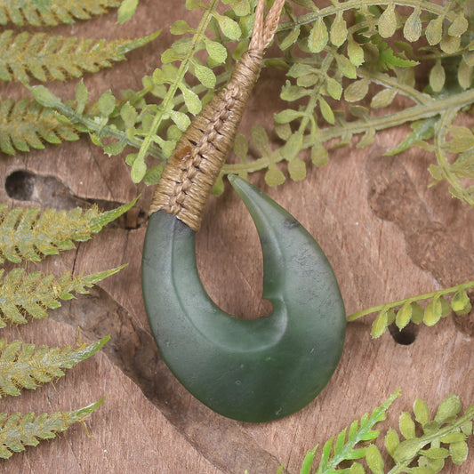 Hei Matau or Fish Hook carved from Hapopo Pounamu - NZ Greenstone