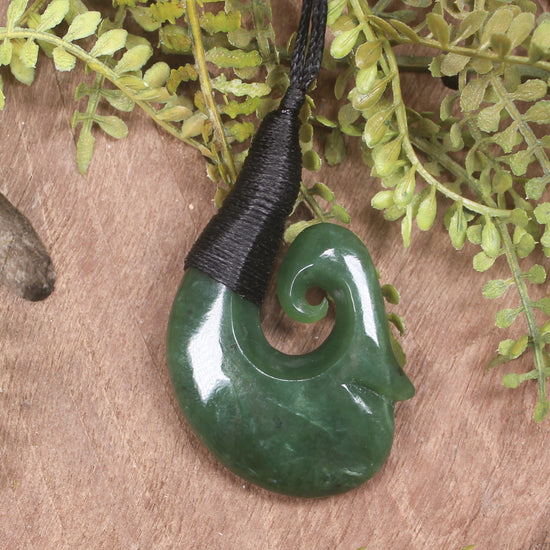 Hei Matau or Fish Hook carved from Hapopo Pounamu - NZ Greenstone