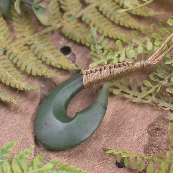 Hei Matau or Fish Hook carved from Hapopo Pounamu - NZ Greenstone