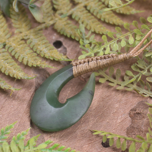Hei Matau or Fish Hook carved from Hapopo Pounamu - NZ Greenstone