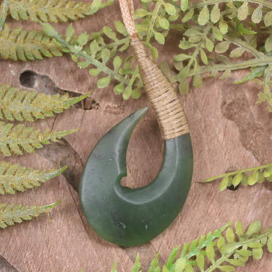 Hei Matau or Fish Hook carved from Hapopo Pounamu - NZ Greenstone