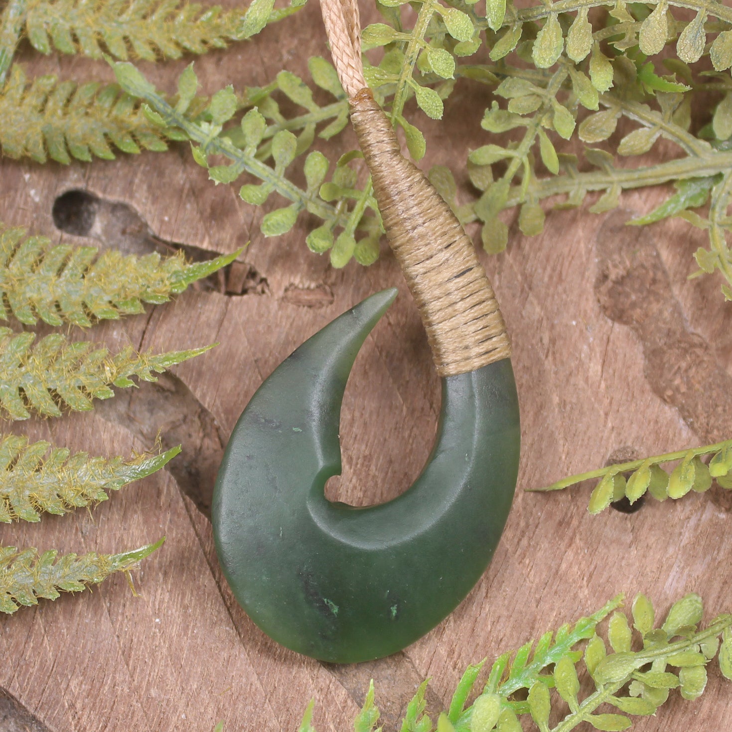 Hei Matau or Fish Hook carved from Hapopo Pounamu - NZ Greenstone