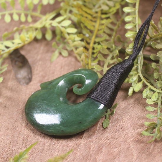 Hei Matau or Fish Hook carved from Hapopo Pounamu - NZ Greenstone