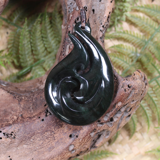 Hei Matau or Fish Hook carved from Kawakawa Pounamu - NZ Greenstone