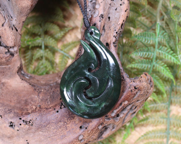 Hei Matau or Fish Hook carved from Kawakawa Pounamu - NZ Greenstone