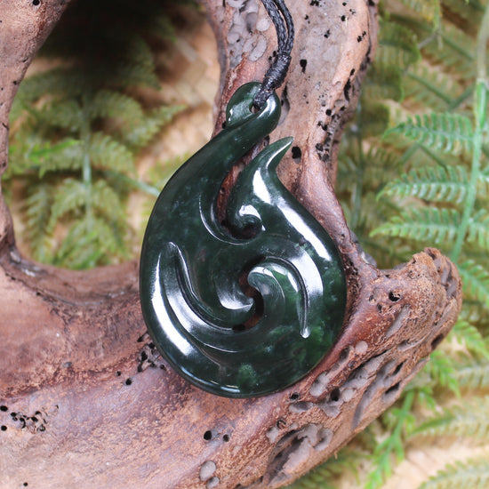 Hei Matau or Fish Hook carved from Kawakawa Pounamu - NZ Greenstone