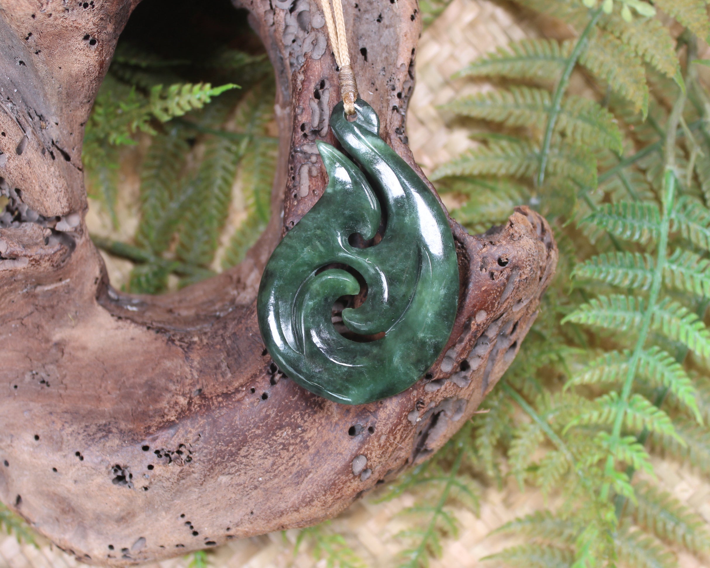 Hei Matau or Fish Hook carved from Hapopo Pounamu - NZ Greenstone