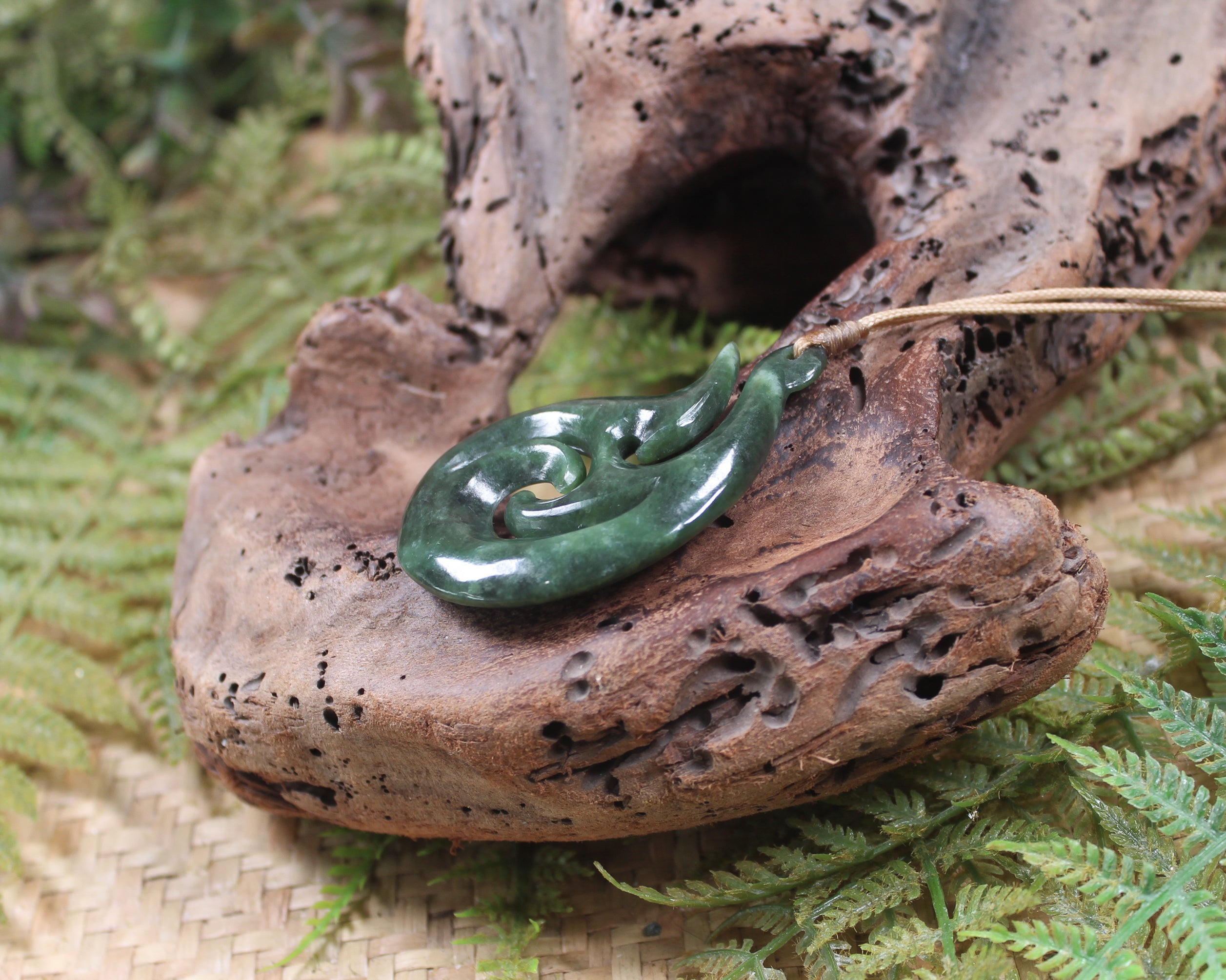 Hei Matau or Fish Hook carved from Hapopo Pounamu - NZ Greenstone