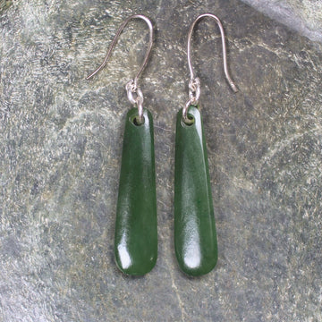 Roimata or Teardrop earrings carved from Kawakawa Pounamu - NZ Greenstone