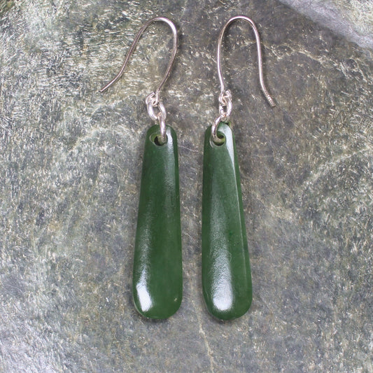 Roimata or Teardrop earrings carved from Kawakawa Pounamu - NZ Greenstone