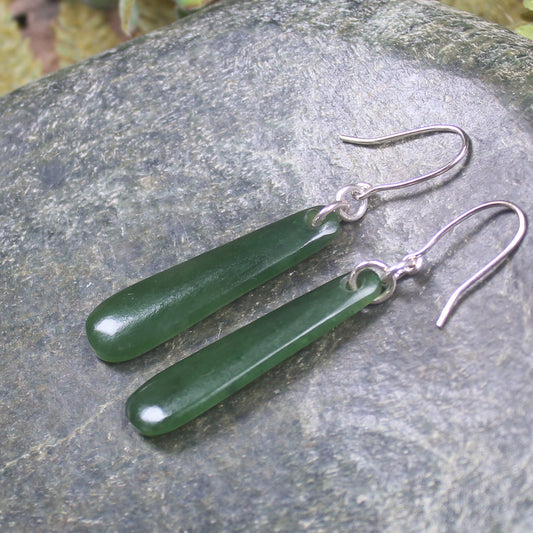Roimata or Teardrop earrings carved from Kawakawa Pounamu - NZ Greenstone