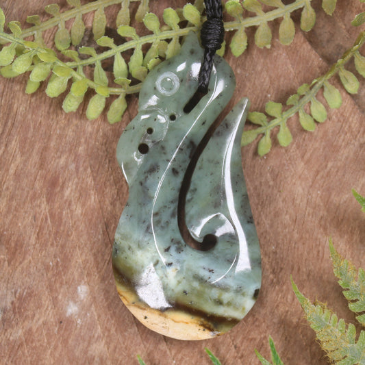Manaia carved from Flower Jade Pounamu - NZ Greenstone