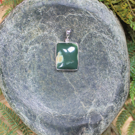Sterling Silver Greenstone Pendant carved from Flower Jade Pounamu - NZ Greenstone