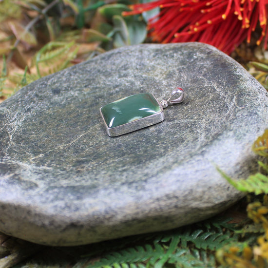 Sterling Silver Greenstone Pendant carved from Flower Jade Pounamu - NZ Greenstone