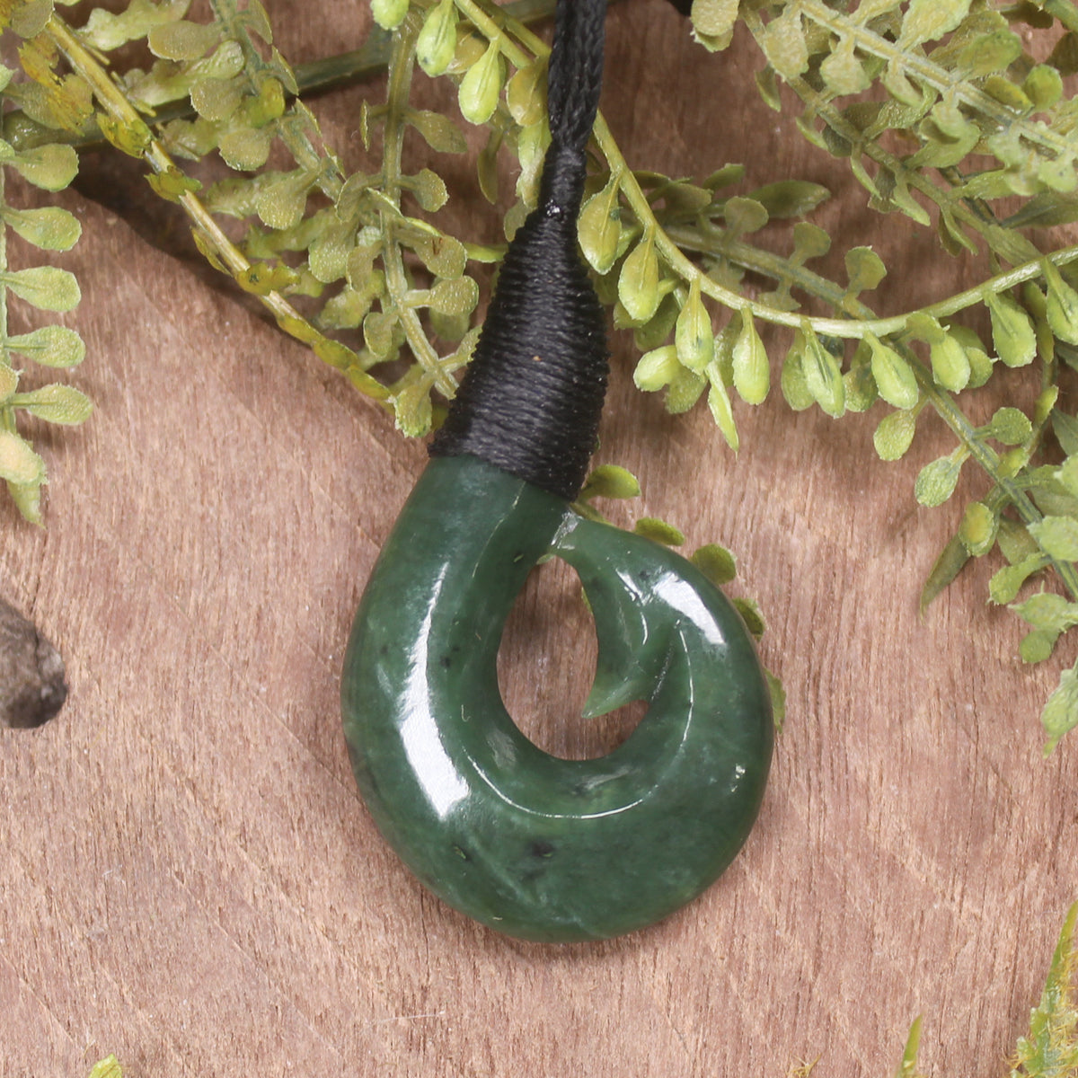 Hei Matau or Fish Hook carved from Hapopo Pounamu - NZ Greenstone
