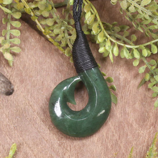 Hei Matau or Fish Hook carved from Hapopo Pounamu - NZ Greenstone