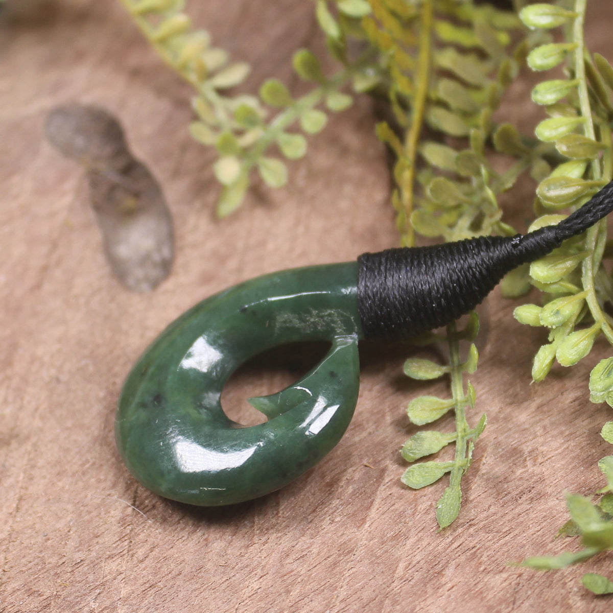 Hei Matau or Fish Hook carved from Hapopo Pounamu - NZ Greenstone