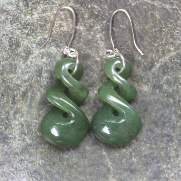 Twist Earrings carved from Hapopo Pounamu - NZ Greenstone
