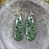 Roimata with Koru earrings carved from Hapopo Pounamu - NZ Greenstone