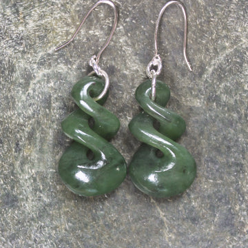 Twist Earrings carved from Hapopo Pounamu - NZ Greenstone