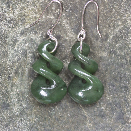 Twist Earrings carved from Hapopo Pounamu - NZ Greenstone