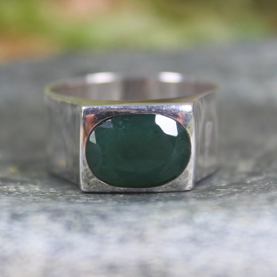 Sterling Silver Kawakawa Pounamu Ring - NZ Greenstone